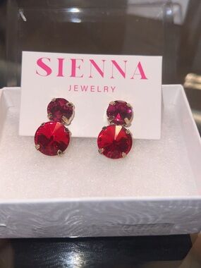 Sienna Jewelry Red/Fuchsia Double Crystal Drop Earrings